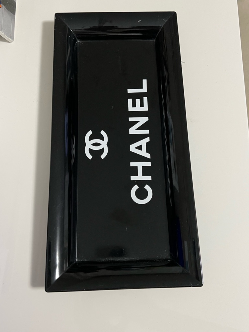CHANEL Black and White Signature Rectangular Tray